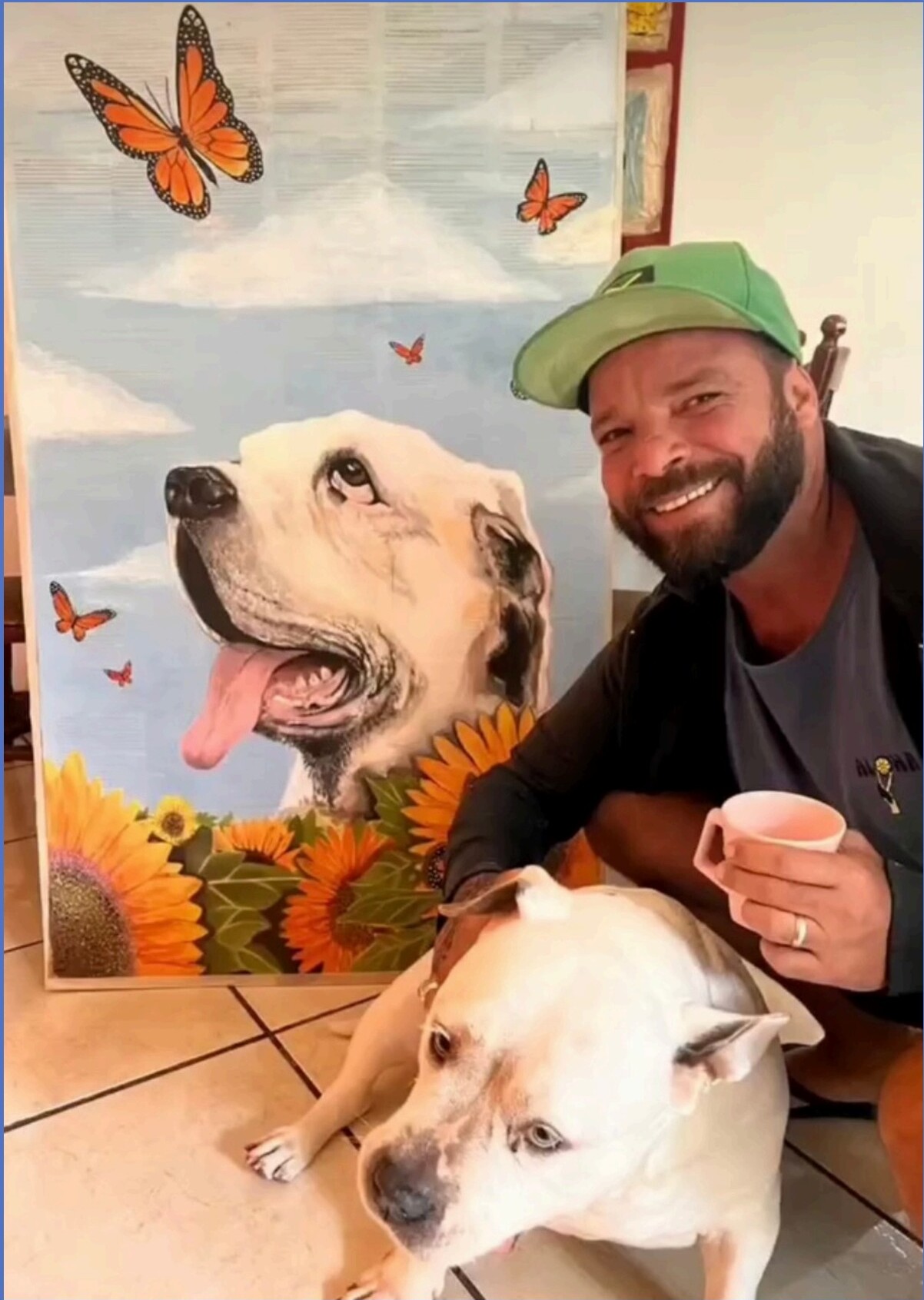 Pintura de cachorro com borboletas