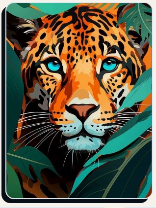 Onça pintada espreitando entre folhas