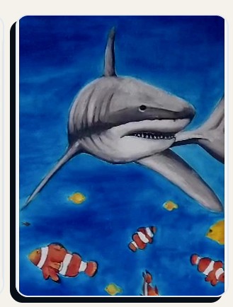 Tubarão e peixe palhaço em tela